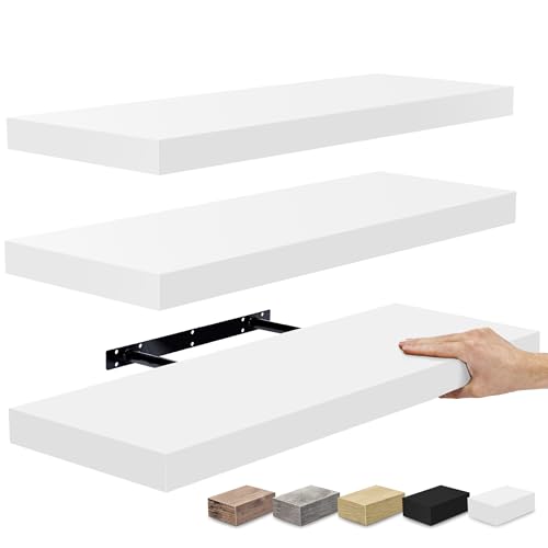 Sorbus Floating Shelves for Wall, Wood Wall Storage (3 Pack, White) - color: White, size: 3 Pack