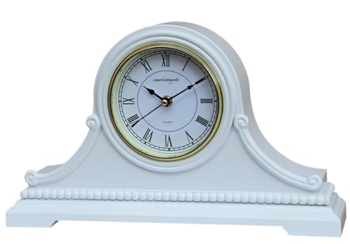 Mantel Clocks, Battery Operated, Silent Wood Table Clock with Westminster Chimes On The Hour, Solid Wooden Shelf Chiming Mantle Clock, 9" x 16" x 3" (White - Roman Numerals) - color: White - Roman Numerals