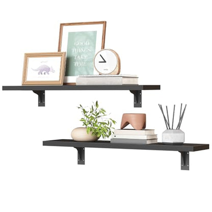 HOOBRO Floating Shelves for Wall, 15.7" Wall Mounted Shelves Set of 2 - color: Black, size: 15.7 Inches