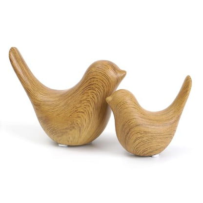 Notakia Wood Look Ceramic Bird Figurines Set of 2 Small Bird Statues - color: 2pcs Wood-look