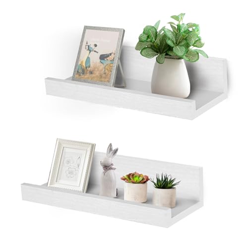 Muzilife 12" Small Floating Shelves Wood Wall Shelf with Lip, 2Pcs, White - color: White, size: 12"