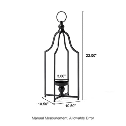 Glitzhome 22" H Modern Farmhouse Black Metal Lantern Decorative Hanging Candle Lanterns (Large) - color: Black Large