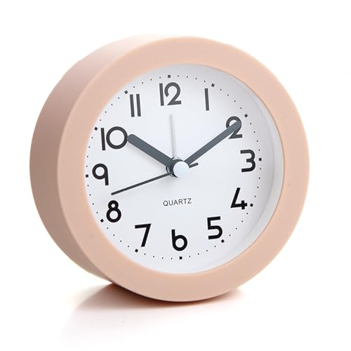 Alarm Clock with Backlight, 4 Inches Cute Analog Round Digital Quartz Clock, Non Ticking, Battery Operated ,Frosted Texture, Simply Design for Living Room, Bedroom ,Bedside, Desk Decorative(Pink) - color: Pink