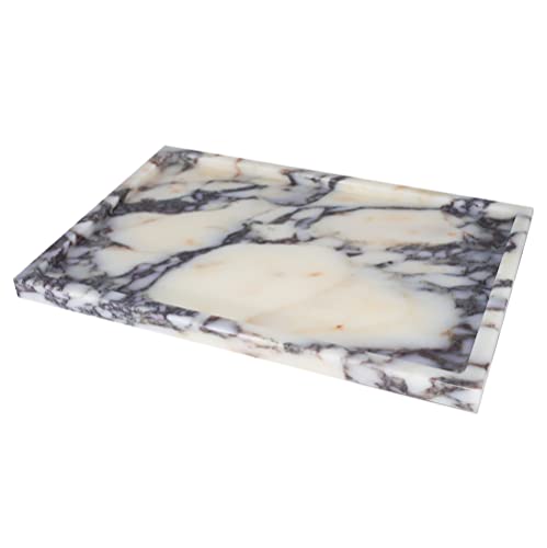 Real Luxurious Natural Marble Vanity Tray Genuine Marble/Stone Storage Tray for Home Decor Bathroom/Kitchen/Vanity/Dresser Non-Resin/Non-Ceramic - color: Engraving Tray-purple, size: 12" x 8" x 0.6"