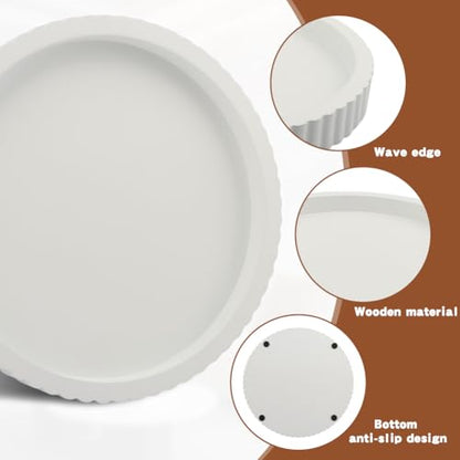 White Round Wood Tray, 11 in Fluted Vanity Tray - color: White