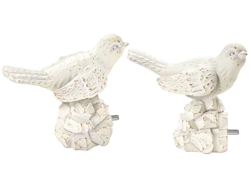 1 or 7/8 Inch Bird-Shaped Decorative Finials for Curtain Rods White Curtain Rod Ends Metal Curtain Rod Finials Ends Easy to Install Set of 2 Rod End - color: Weathered White