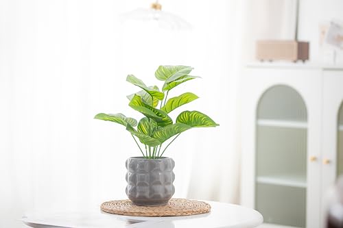 Ceramic Planter Pot with Drainage Hole, 4.5 Inch Dia, Indoor and Outdoor, Home Patio Garden, Plants Flower Succulent, 3D Patterned Round (Gray) - style: 3D Round-Gray