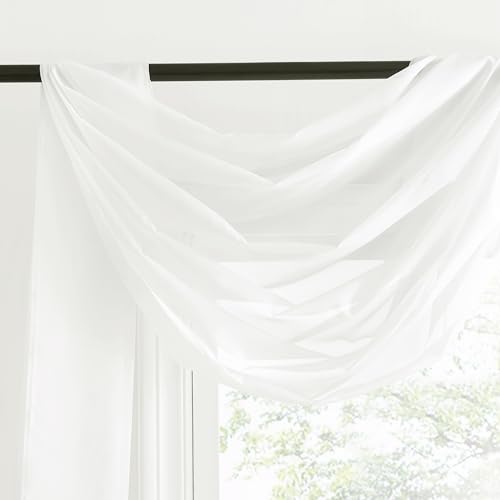 NICETOWN Sheer Textured Scarf Valances for Windows, 216" Extra Long Window Dressings for Anniversary/Wedding Design, 60" Wide, 2 Pieces, Off White - color: Off White