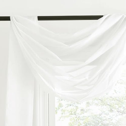 NICETOWN Sheer Textured Scarf Valances for Windows, 216" Extra Long Window Dressings for Anniversary/Wedding Design, 60" Wide, 2 Pieces, Off White - color: Off White