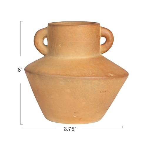 Bloomingville Round Stoneware Vase with Reactive Glaze Finish and Vertical Handles, Terra Cotta - color: Terra Cotta Color