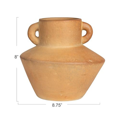 Bloomingville Round Stoneware Vase with Reactive Glaze Finish and Vertical Handles, Terra Cotta - color: Terra Cotta Color