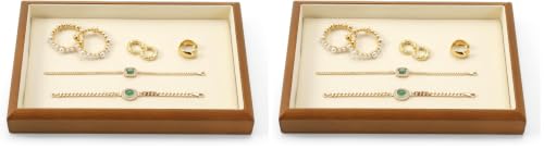Oirlv Solid Wood Stackable Jewelry Organizer Tray Jewelry Drawer Organizer(Creamy White) (Pack of 2) - color: Cream, size: 1 grid (Pack of 2)