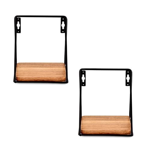 Floating Shelf Iron and Acacia Wood Wall Mounted Shelves Set of 2 for Living Room Bedroom Bathroom (5" x 5" x 5") (Set of 2)
