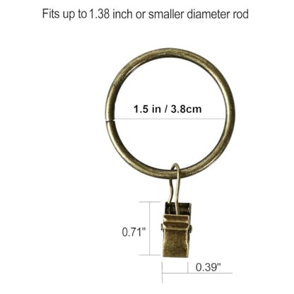 Lansian 44 Pack Curtain Rings with Clips Hooks 1.5 in Diameter Rustproof - color: Antique Brass, size: 1.5"Inner Dia, 44Pack