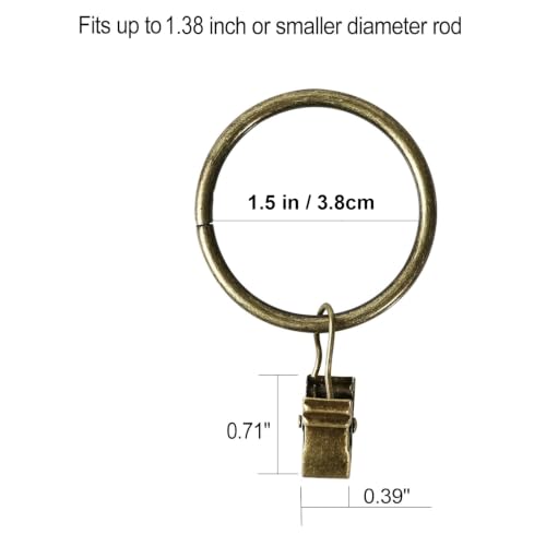 Lansian 100 Pack Curtain Rings with Clips Hooks 1.5 in Diameter Rustproof - color: Antique Brass, size: 1.5"Inner Dia, 100Pack