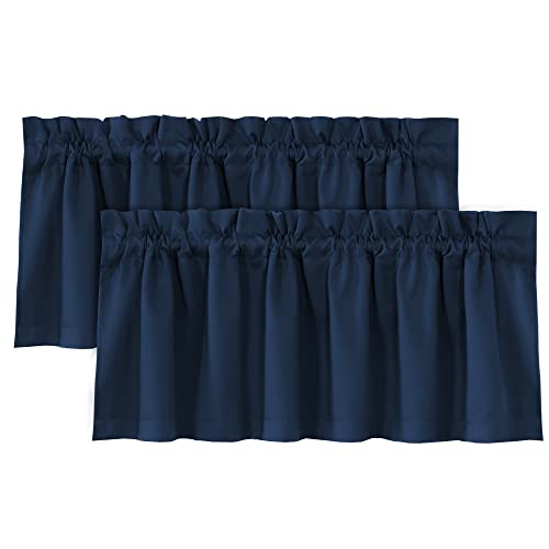 H.VERSAILTEX 100% Blackout Valances for Windows,Kitchen Valance Set of 2, Small Short Modern Rod Pocket Valances Curtains for Living Room Bathroom Cafe Laundry Basement, 52" x 18", Navy - color: Navy