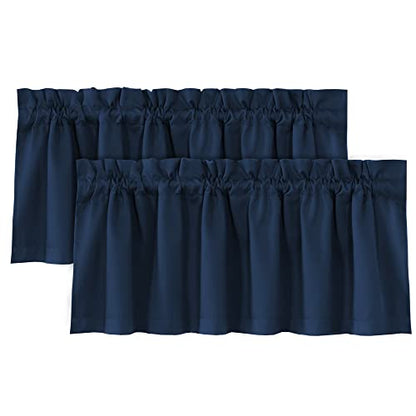 H.VERSAILTEX 100% Blackout Valances for Windows,Kitchen Valance Set of 2, Small Short Modern Rod Pocket Valances Curtains for Living Room Bathroom Cafe Laundry Basement, 52" x 18", Navy - color: Navy