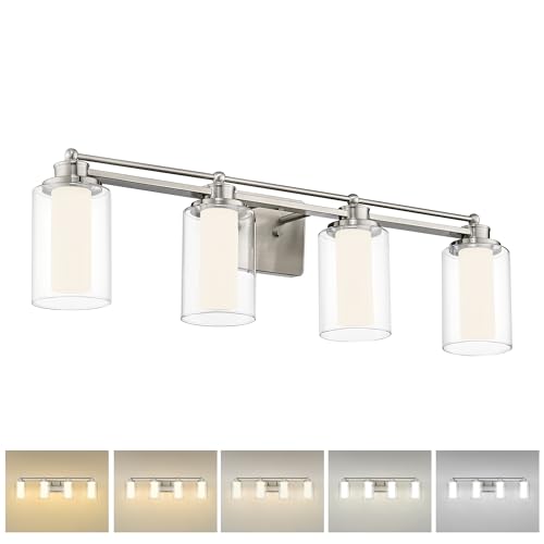 HWH Bathroom Vanity Light, Brushed Nickel, 4-Light, 5CCT, 5HLT63B-4W-LED BN - color: Brushed Nickel + LED, size: 4 Lights