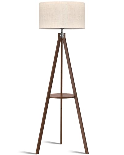 LEPOWER Shelf Floor Lamp Tripod Mid Century Modern Lamps for Living Room - color: Dark Brown Holder