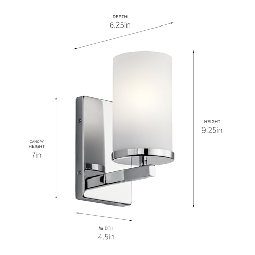 Kichler Crosby 9.25" 1-Light Wall Sconce Light, Chrome - color: Chrome, size: 1 Light, style: Satin Etched Cased Opal Glass