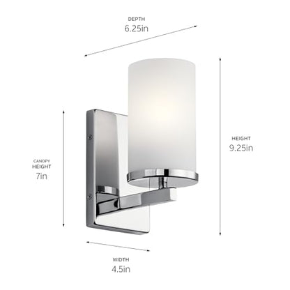 Kichler Crosby 9.25" 1-Light Wall Sconce Light, Chrome - color: Chrome, size: 1 Light, style: Satin Etched Cased Opal Glass