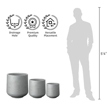 Kante Round Concrete Planter, 13-Inch Dia Barrel-Style Garden Pots with Drainage Hole for Home, Patio and Garden, Flower and Tree Planter (10.2" Opening), Gray - color: Gray, size: 13" D