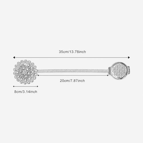 Magnetic Tiebacks for Curtain 2 Pack,Crystal Flower Holdback - color: Silver