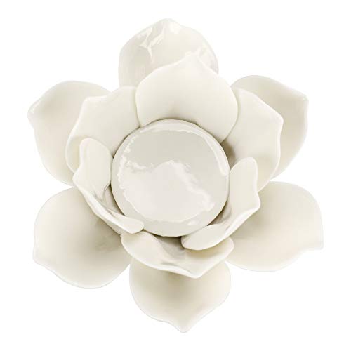 OwnMy 4.5 Inch Ceramic Lotus Flower Tea Light Holder Votive Candle Holder - color: White