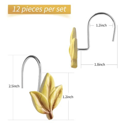 Yellow Plant Leaf Shower Curtain Hooks,Eucalyptus Bathroom Decor,12PCS - color: Yellow