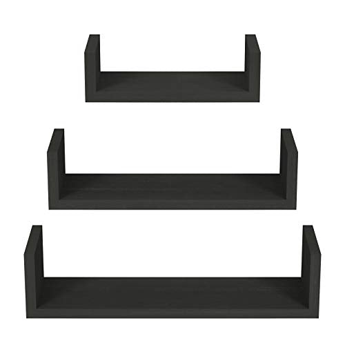 SRIWATANA Black Floating Shelves, Set of 3 Solid Wood Wall Mounted Shelves - color: 2.weathered Black