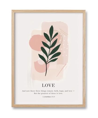HesenDot Love Natural OAK Wood Framed Wall Art,12x16in Christian Print - color: Bible Verse Love