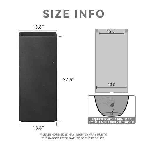 Kante Large Column Square Black Concrete Planter 27.6" H, Outdoor - color: Black, size: 27.6" H