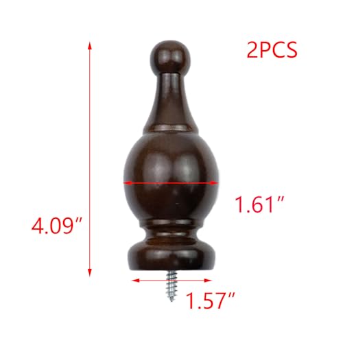 T Tulead Wood Curtain Rod Finials Decorative Drapery Rod Finials 2PCS - style: Brown,1.1", 2PCS