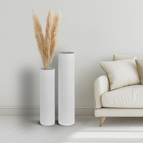 Sziqiqi White Tall Vases for Floor, Metal Cylinder Flower Holder, 2Pcs - color: White