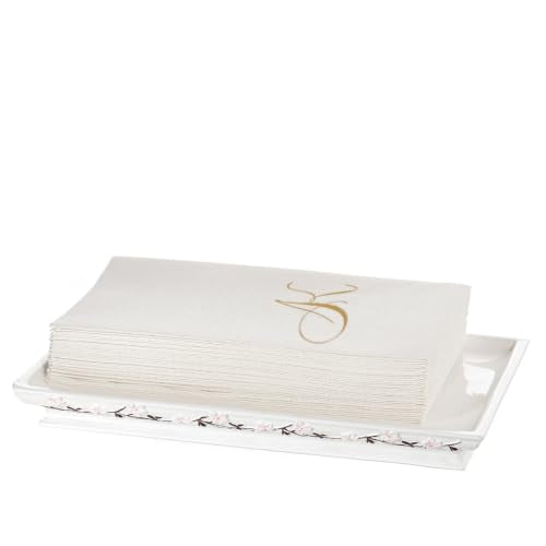 Creative Scents Vanda Bathroom Vanity Tray – Decorative Cherry Blossom White Resin Perfume Tray for Dresser -Small Rectangle Floral Tray for Bathroom Countertop, Perfume, & Dresser Cosmetics Organizer - style: Vanity Tray