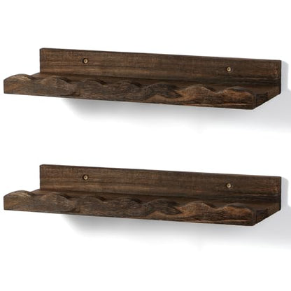 Suzile 2 Pcs Scalloped Floating Wall Shelves,16.5",Dark Brown - color: Carbonized Brown, size: 16.5"