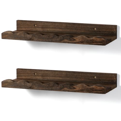Suzile 2 Pcs Scalloped Floating Wall Shelves,16.5",Dark Brown - color: Carbonized Brown, size: 16.5"