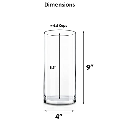 CYS Excel Clear Glass Cylinder Vase (H:9" D:4") Flower Vase Centerpieces Hurricane Floating Candle Holder - size: H-9" D-4"