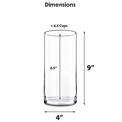 CYS Excel Clear Glass Cylinder Vase (H:9" D:4") Flower Vase Centerpieces Hurricane Floating Candle Holder - size: H-9" D-4"