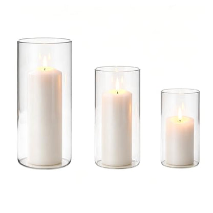 Hurricane Candle Holders, Clear Glass Cylinder Centerpieces Vases, Pillar Candle Sleeves for Wedding, Table Decoration Centerpiece Floral Room Home, Dining Room Decor 3 Pieces