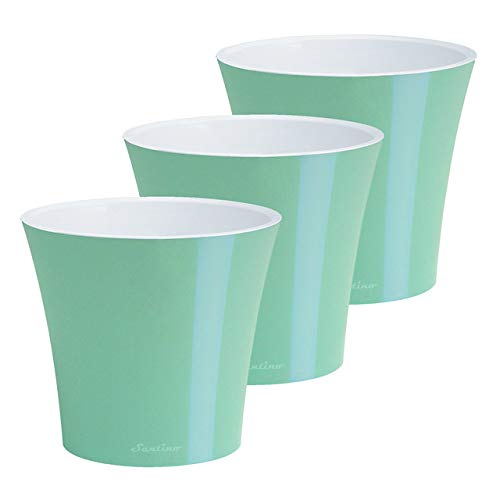 Santino 5.3 Inch ARTE Self Watering Planters (Set of 3) in Menthol/White Indoor Flower Pot for All House Plants, Flowers and Orchids - color: Menthol/White - Set of 3, size: 5.3-Inch