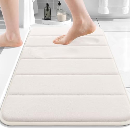 Buganda Memory Foam Bath Mat 24 x 16, Ultra Soft Absorbent Bathroom Rugs - color: Cream, size: 24" X 16"