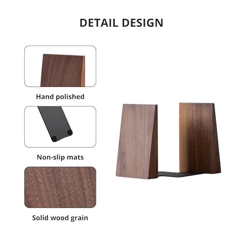 Muso Wood Handmade Walnut Book Ends for Shelves - color: Walnut Wood