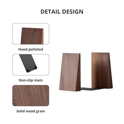 Muso Wood Handmade Walnut Book Ends for Shelves - color: Walnut Wood