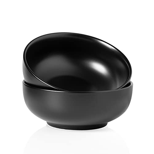 Kanwone Large Serving Bowls - 55 Ounce, Ceramic Salad Bowls, Pasta, Porcelain Soup Bowls, Set of 2, Serving Dishes for Entertaining, Microwave and Dishwasher Safe, Matte Black, Housewarming Gift - color: Matte Black, size: 8 Inch