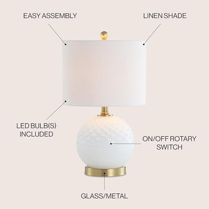JONATHAN Y Julienne Hobnail Glass/Metal Table Lamp 20.5", White/Brass Gold