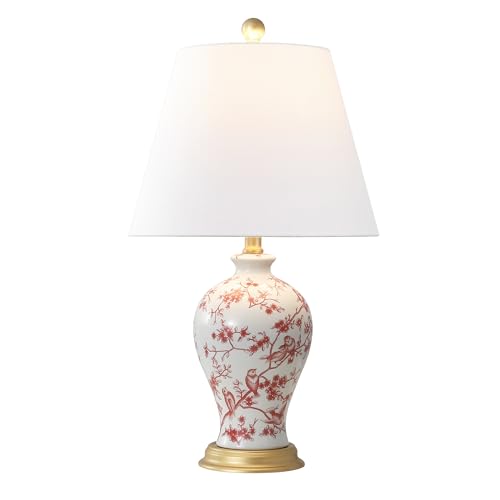 JONATHAN Y Grace 24" French Country Floral Urn Ceramic Lamp, White/Red - color: White/Red