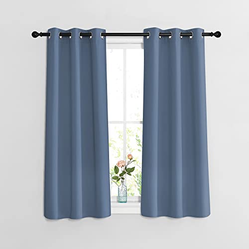 NICETOWN Bedroom Blackout Curtains and Drapes 48" Long 2 Panels Set - Window Treatment Thermal Insulated Solid Grommet Window Treatment for Home Office (Stone Blue, W37 x L48) - color: Stone Blue, size: 37"W x 48"L (Pack of 2)