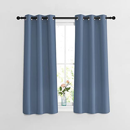 NICETOWN Bedroom Blackout Curtains and Drapes 48" Long 2 Panels Set - Window Treatment Thermal Insulated Solid Grommet Window Treatment for Home Office (Stone Blue, W37 x L48) - color: Stone Blue, size: 37"W x 48"L (Pack of 2)