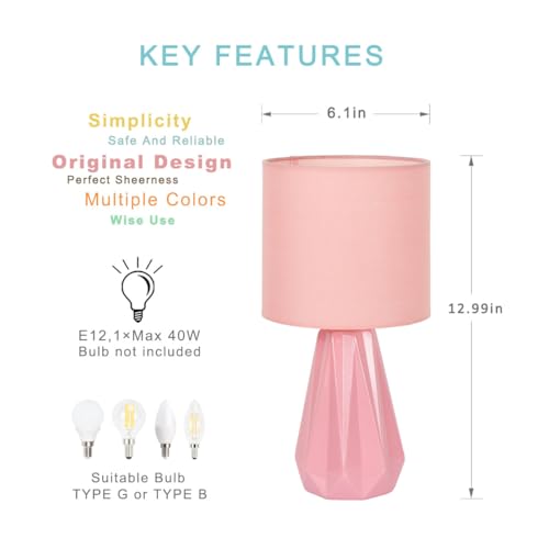 Elisa Pink Small Table Lamp for Living Room as Bedside Table Lamp for Bedroom,Modern Ceramic Kids Night Table Lamp,Φ6.1×H12.4IN,Bulb Excluded - color: Pink